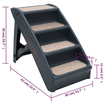 vidaXL Escalier pliable à 4 marches pour chiens Gris foncé