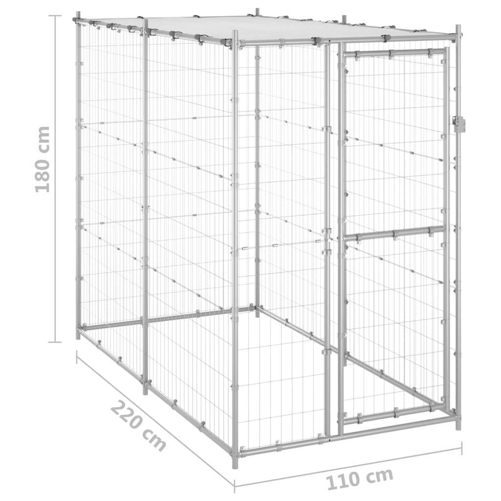 vidaXL Chenil extérieur Acier galvanisé avec toit 110x220x180 cm