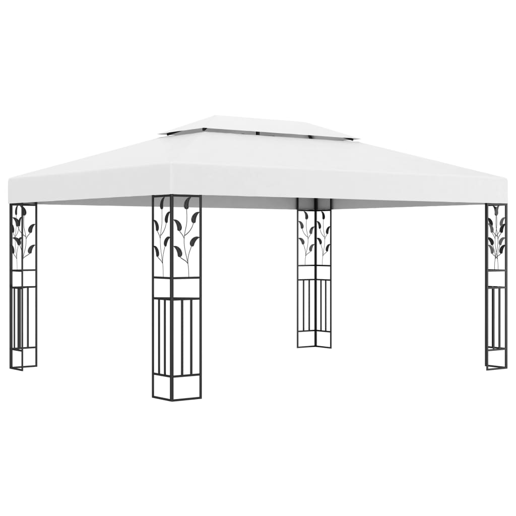 vidaXL Tonnelle avec double toit et lumières LED 3x4 m Blanc
