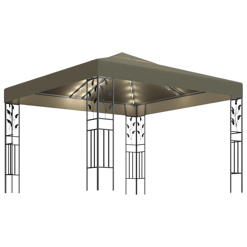 vidaXL Tonnelle avec guirlande lumineuse à LED 3x3 m Taupe