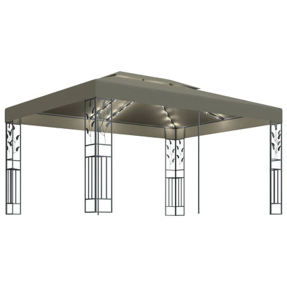 vidaXL Tonnelle avec double toit et lumières LED 3x4 m Taupe
