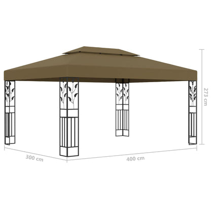 vidaXL Tonnelle avec double toit et lumières LED 3x4 m Taupe