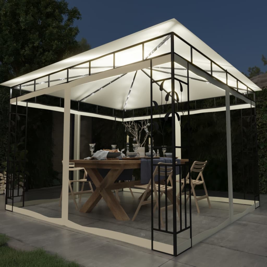 vidaXL Tonnelle avec moustiquaire et lumières LED 3x3x2,73 m Crème