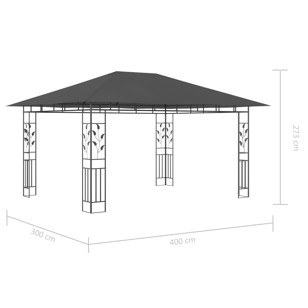 vidaXL Tonnelle avec moustiquaire et lumières LED 4x3x2,73m Anthracite