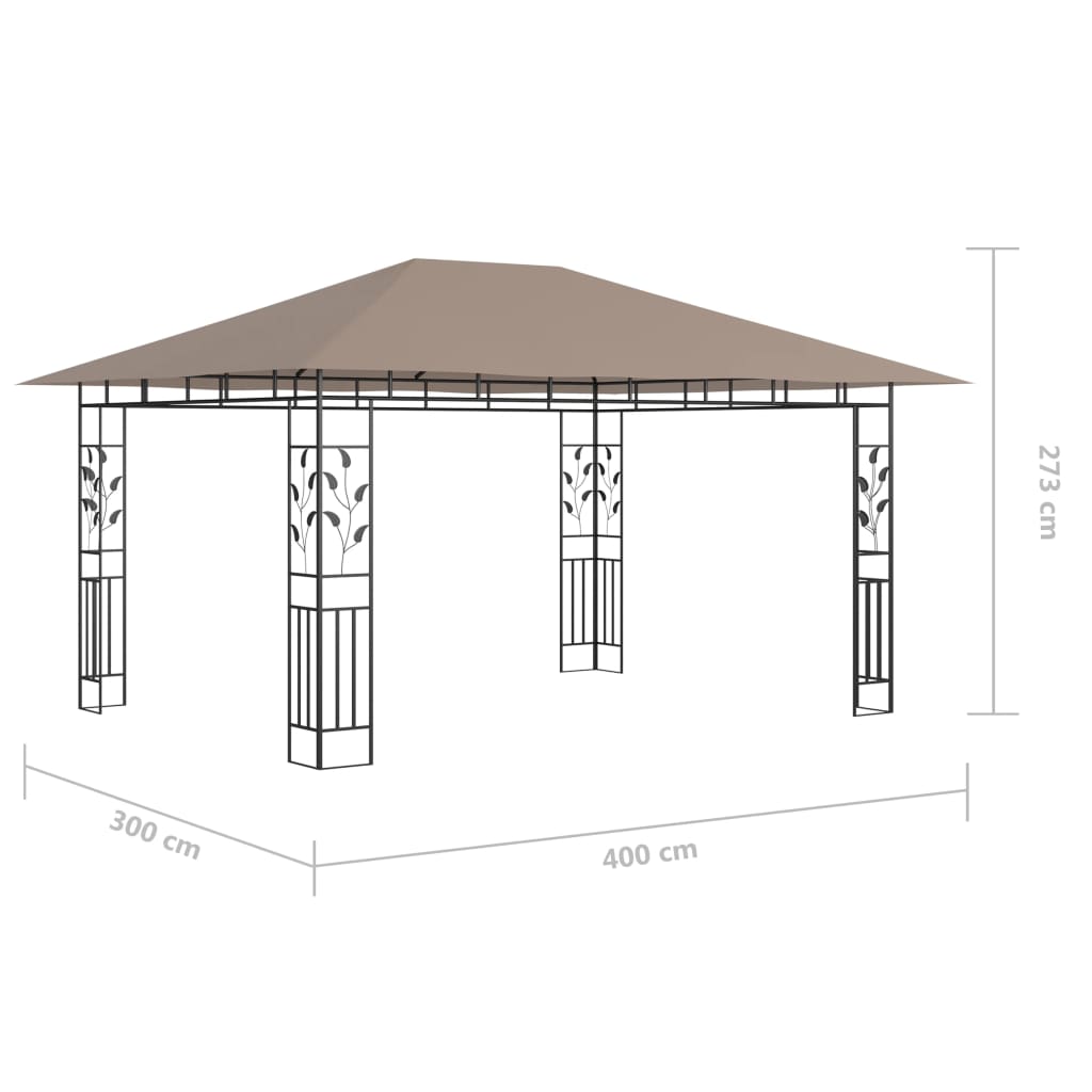 vidaXL Tonnelle avec moustiquaire et lumières LED 4x3x2,73 m Taupe