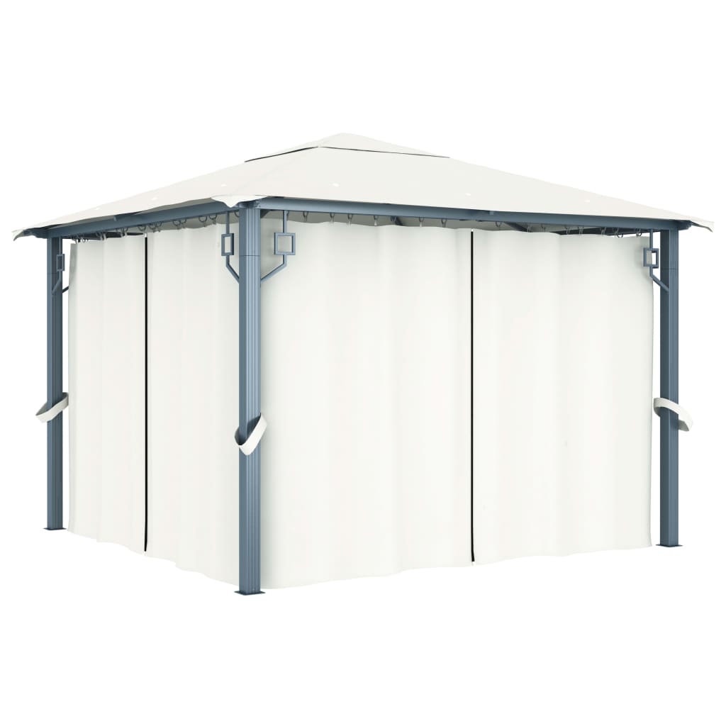 vidaXL Tonnelle avec rideau et lumières LED 3x3 m Crème Aluminium
