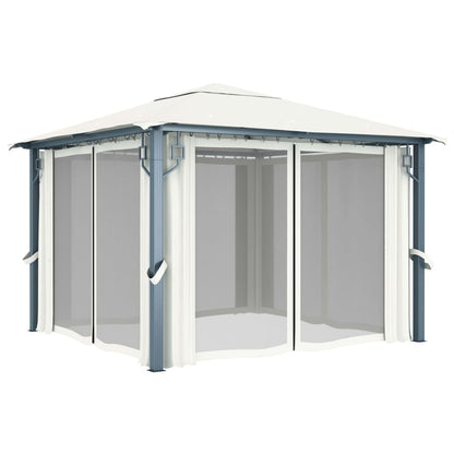 vidaXL Tonnelle avec rideau et lumières LED 3x3 m Crème Aluminium
