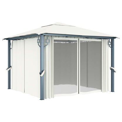 vidaXL Tonnelle avec rideau et lumières LED 3x3 m Crème Aluminium