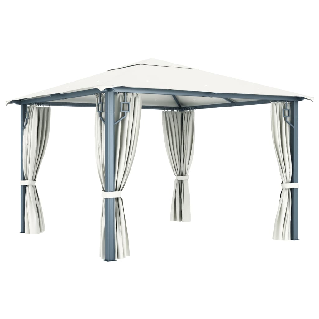 vidaXL Tonnelle avec rideau et lumières LED 3x3 m Crème Aluminium