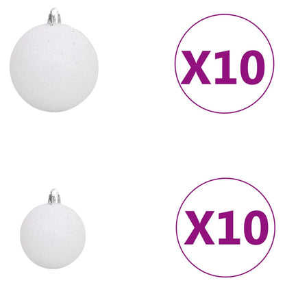 vidaXL Set de boules de Noël avec pic et 300 LED 120pcs Blanc et gris