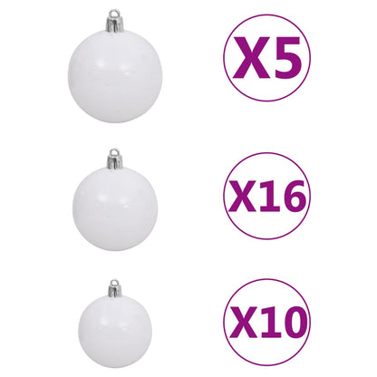 vidaXL Set de boules de Noël avec pic et 300 LED 120pcs Blanc et gris