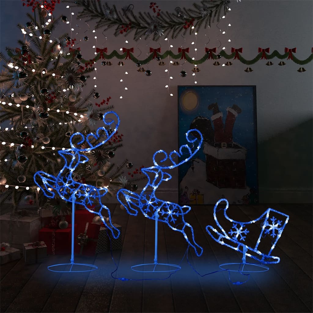 vidaXL Renne/traîneaux Noël volant Acrylique 260x21x87 cm Bleu