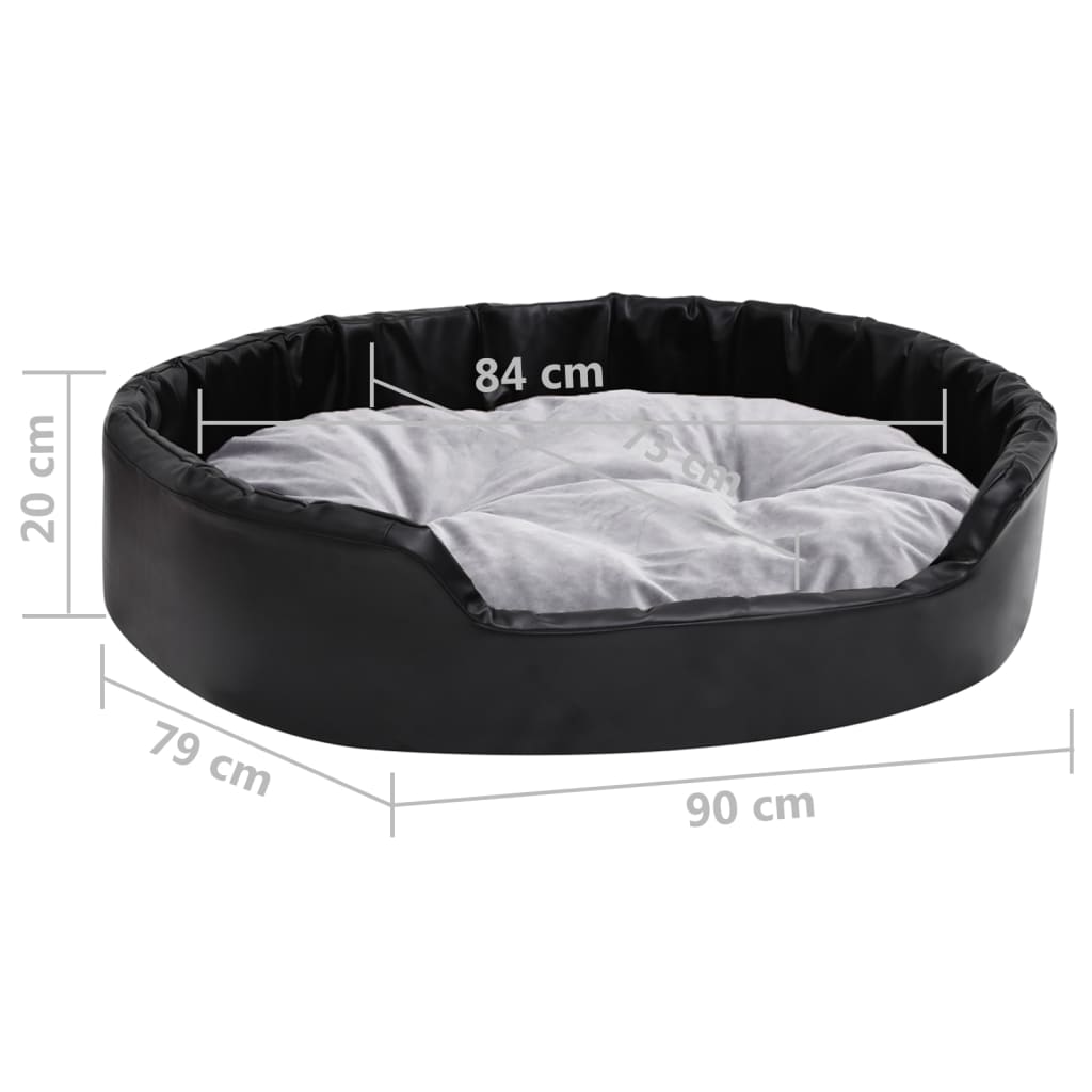 vidaXL Lit chiens Noir et gris 90x79x20 cm Peluche et similicuir