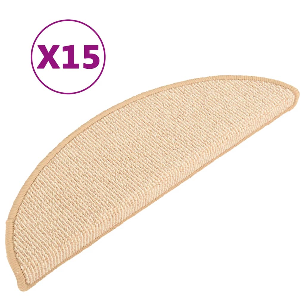 vidaXL Tapis de marches d'escalier 15 pcs Crème 56x17x3 cm