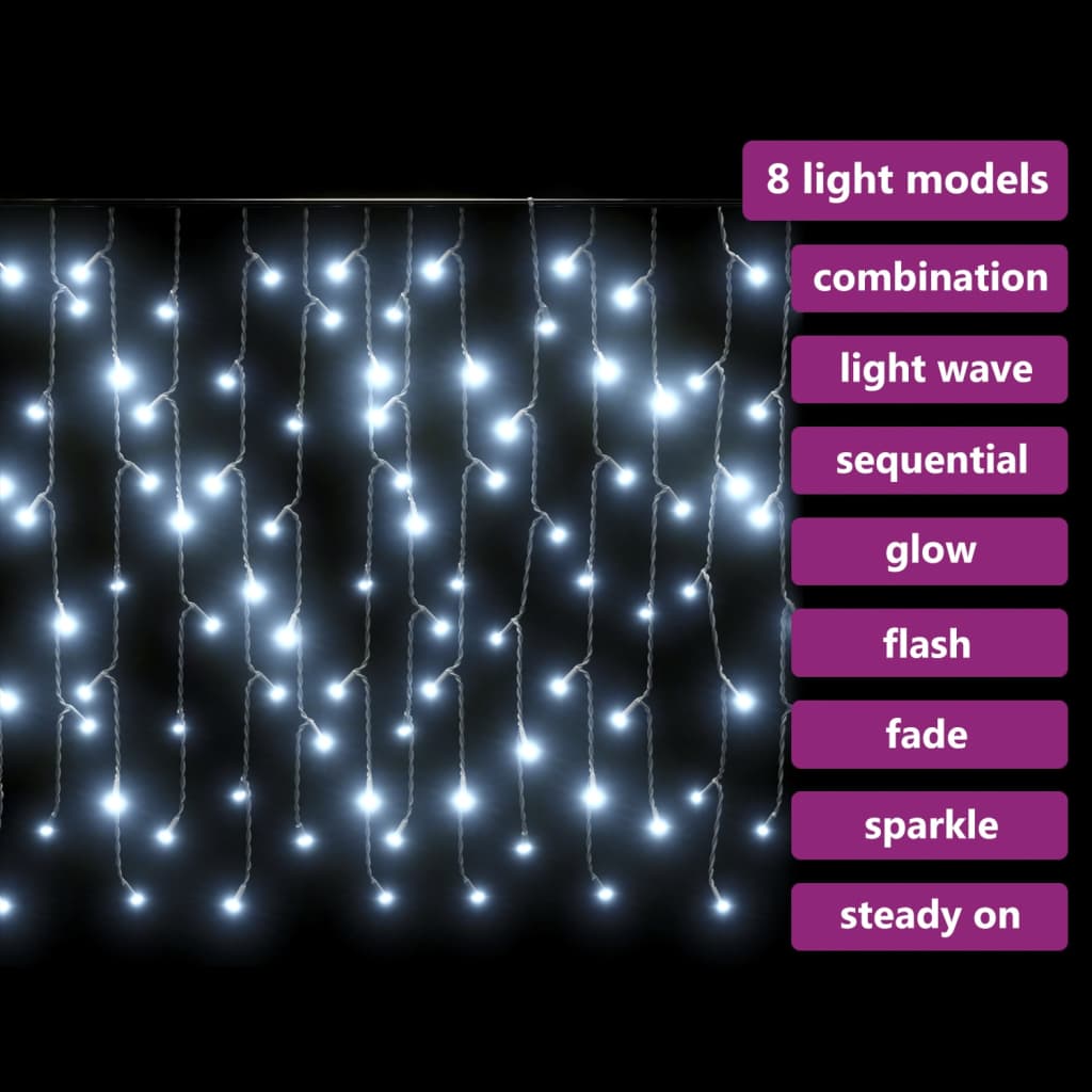 vidaXL Rideau lumineux à glaçons LED 10m 400LED Blanc froid 8fonctions