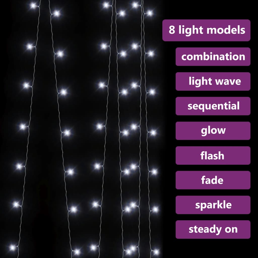 vidaXL Rideaux lumineux à LED 3x3 m 300 LED Blanc froid 8 fonctions