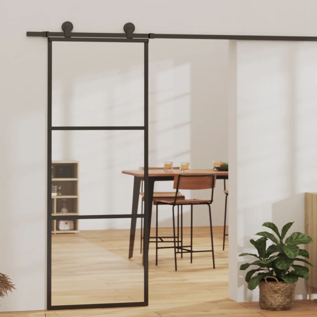 vidaXL Porte coulissante Verre ESG et aluminium 76x205 cm Noir