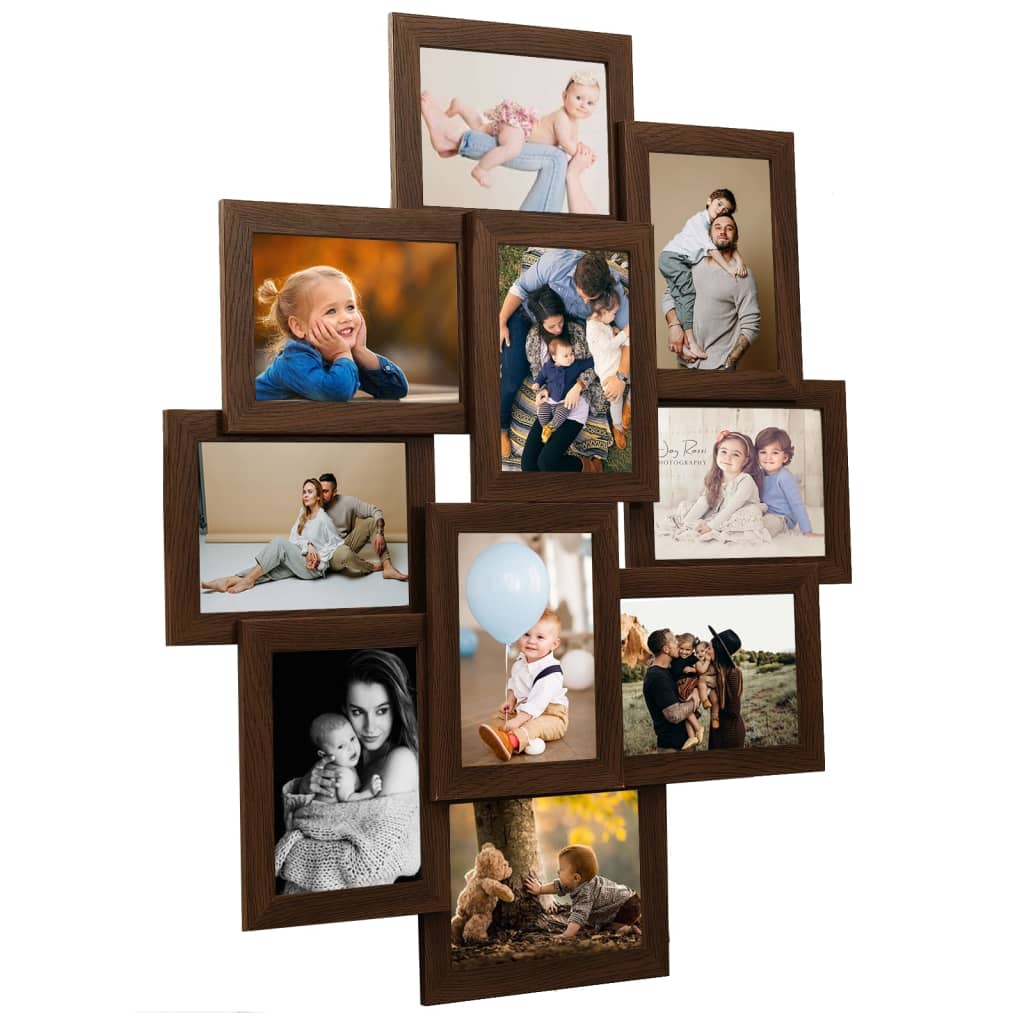 vidaXL Collage de cadres photo de photo10x(13x18 cm) Marron foncé MDF