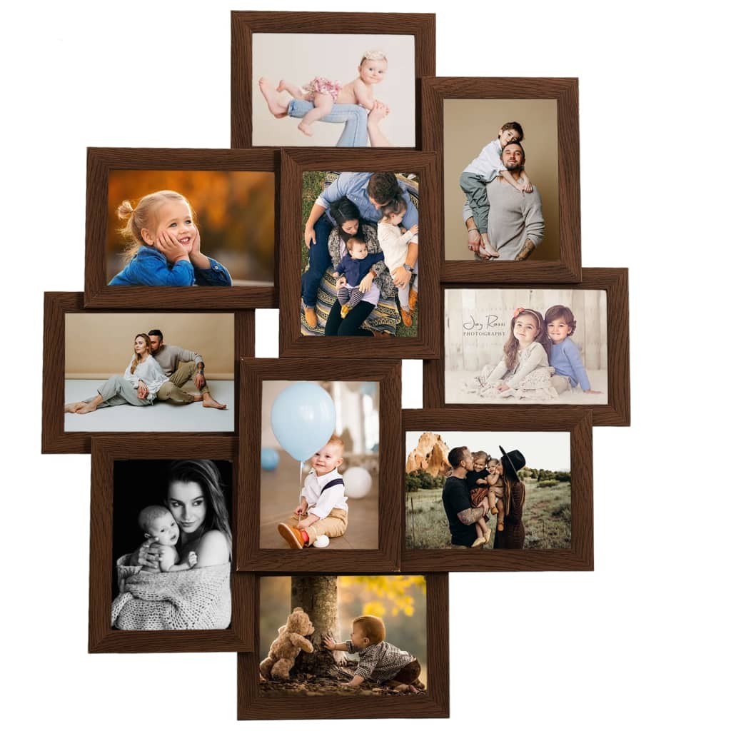 vidaXL Collage de cadres photo de photo10x(13x18 cm) Marron foncé MDF
