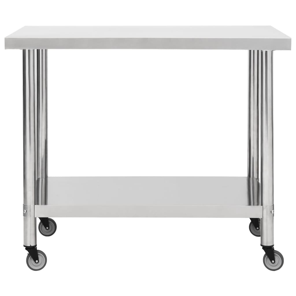vidaXL Table de travail de cuisine avec roues 100x30x85 cm Inox