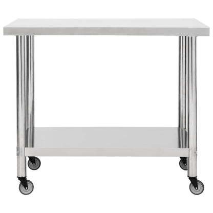 vidaXL Table de travail de cuisine avec roues 100x30x85 cm Inox