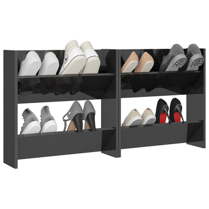 vidaXL Armoires à chaussures murales 2 pcs Gris brillant 60x18x60 cm