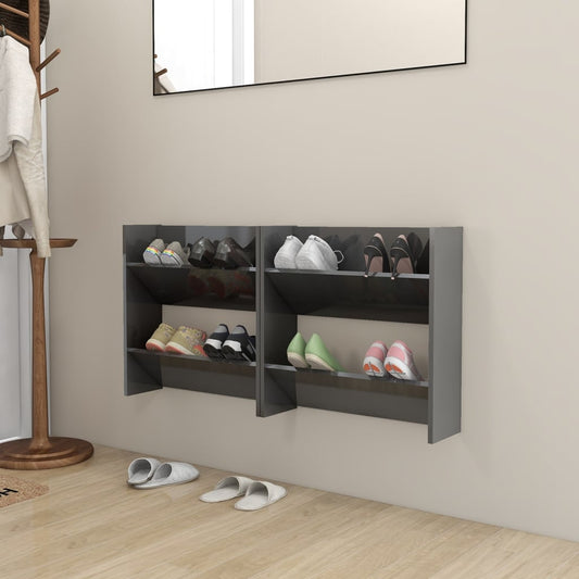 vidaXL Armoires à chaussures murales 2 pcs Gris brillant 60x18x60 cm
