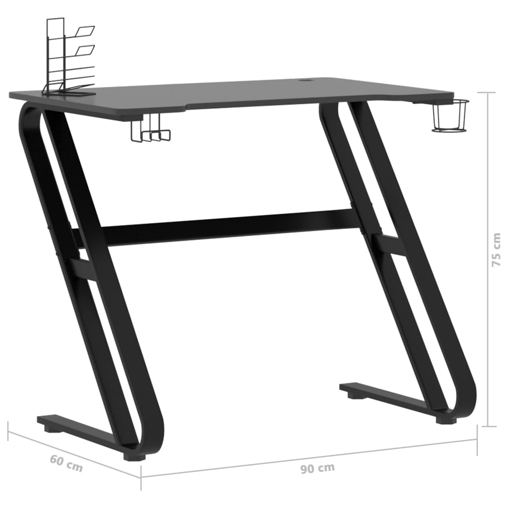 vidaXL Bureau de jeu avec pieds en forme de ZZ Noir 90x60x75 cm