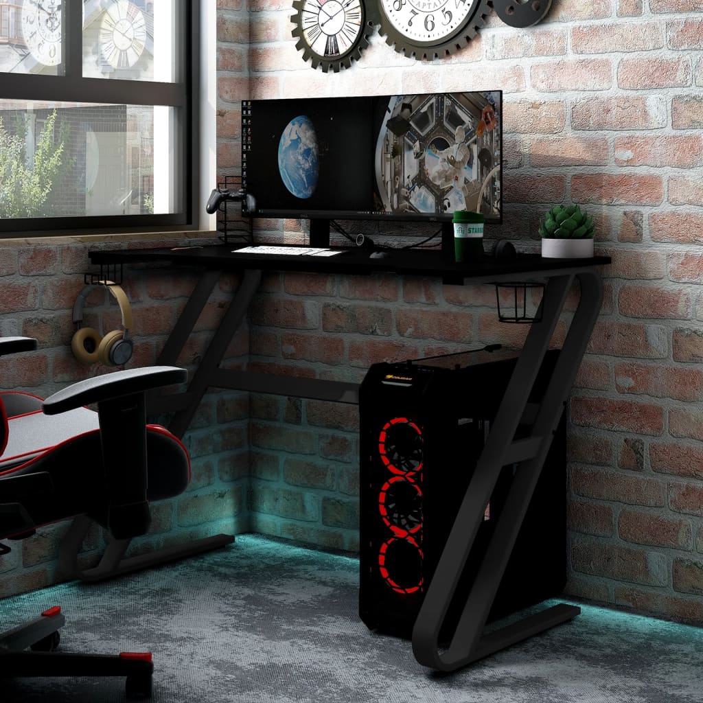 vidaXL Bureau de jeu avec pieds en forme de ZZ Noir 90x60x75 cm