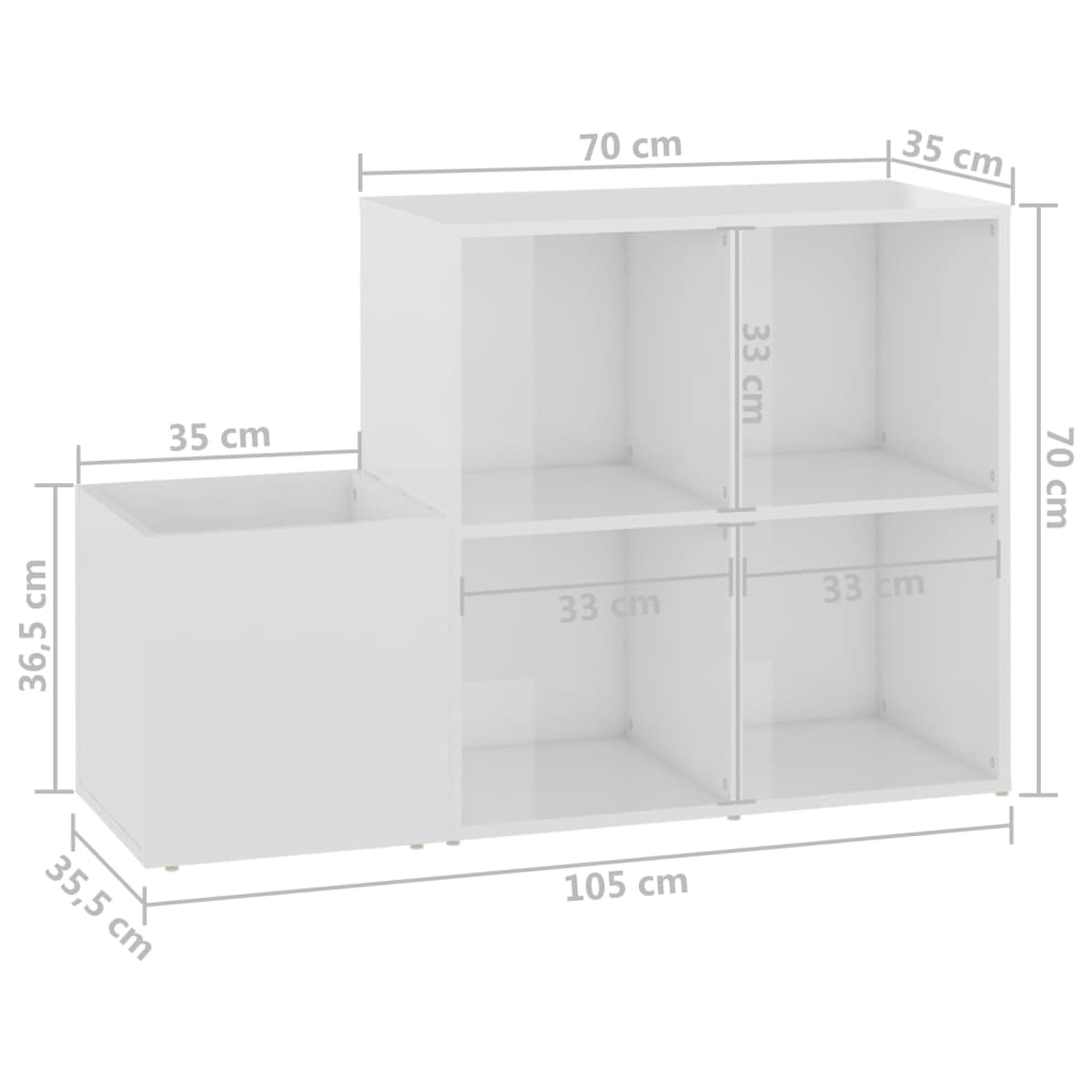 vidaXL Armoire à chaussures Blanc brillant 105x35,5x70 cm Aggloméré