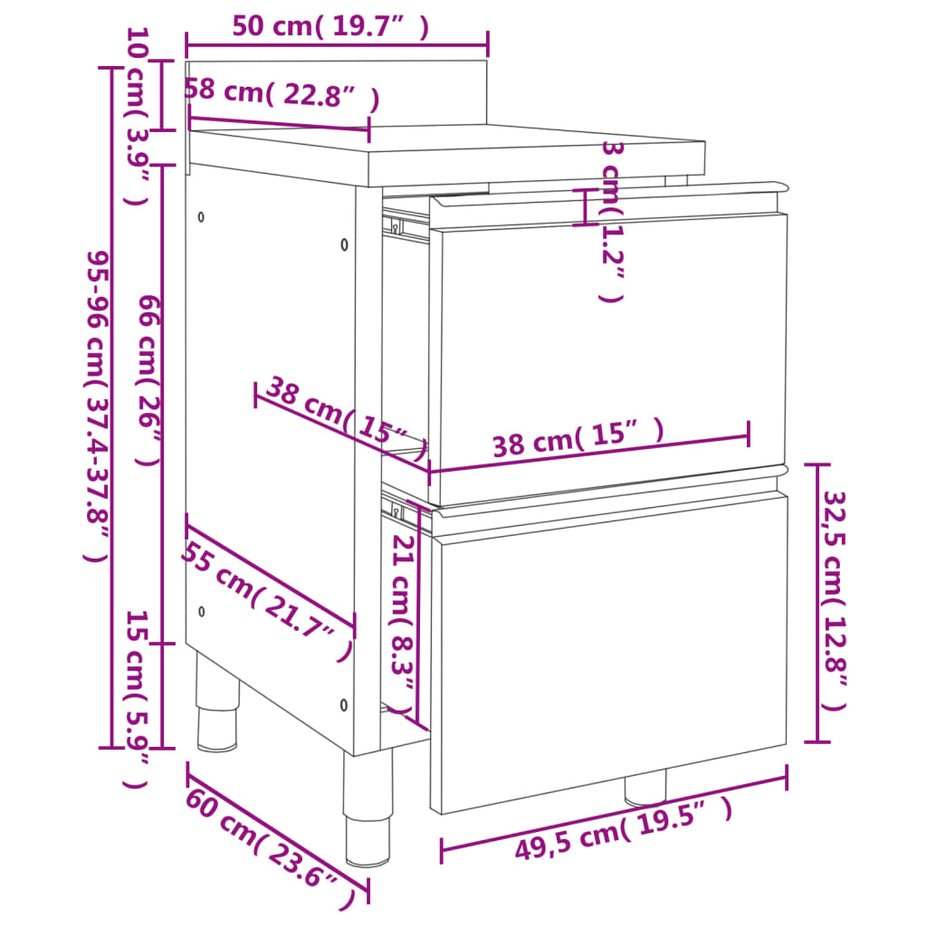 vidaXL Armoire de cuisine commerciale avec 2 tiroirs Acier inoxydable