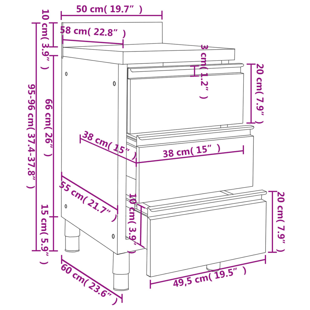 vidaXL Armoires de cuisine commerciale avec 3 tiroirs 2 pcs Inox