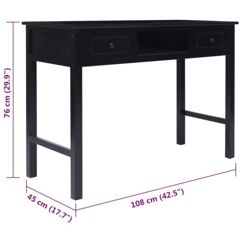 vidaXL Buffet Noir 108x45x76 cm Bois de Paulownia massif