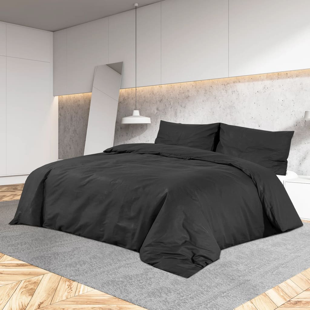vidaXL Ensemble de housse de couette Noir 155x220 cm Coton