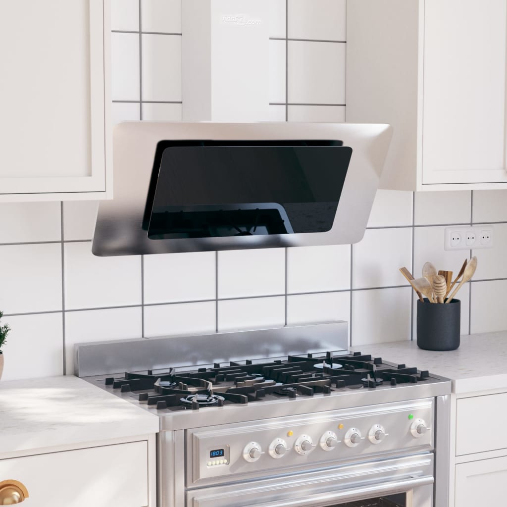vidaXL Hotte murale 90 cm Acier inoxydable et verre trempé Argenté