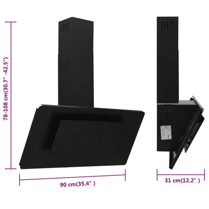 vidaXL Hotte murale 90 cm Acier inoxydable et verre trempé Noir