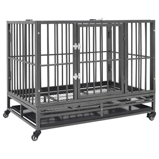vidaXL Cage pour chien avec roues et toit Acier 102x72x85 cm