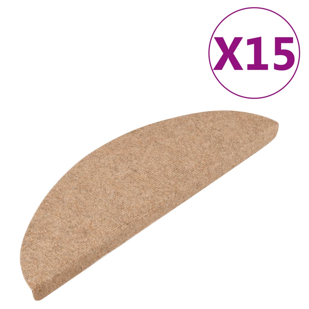 vidaXL Tapis d'escalier autocollants 15 pcs 56x17x3 cm Beige