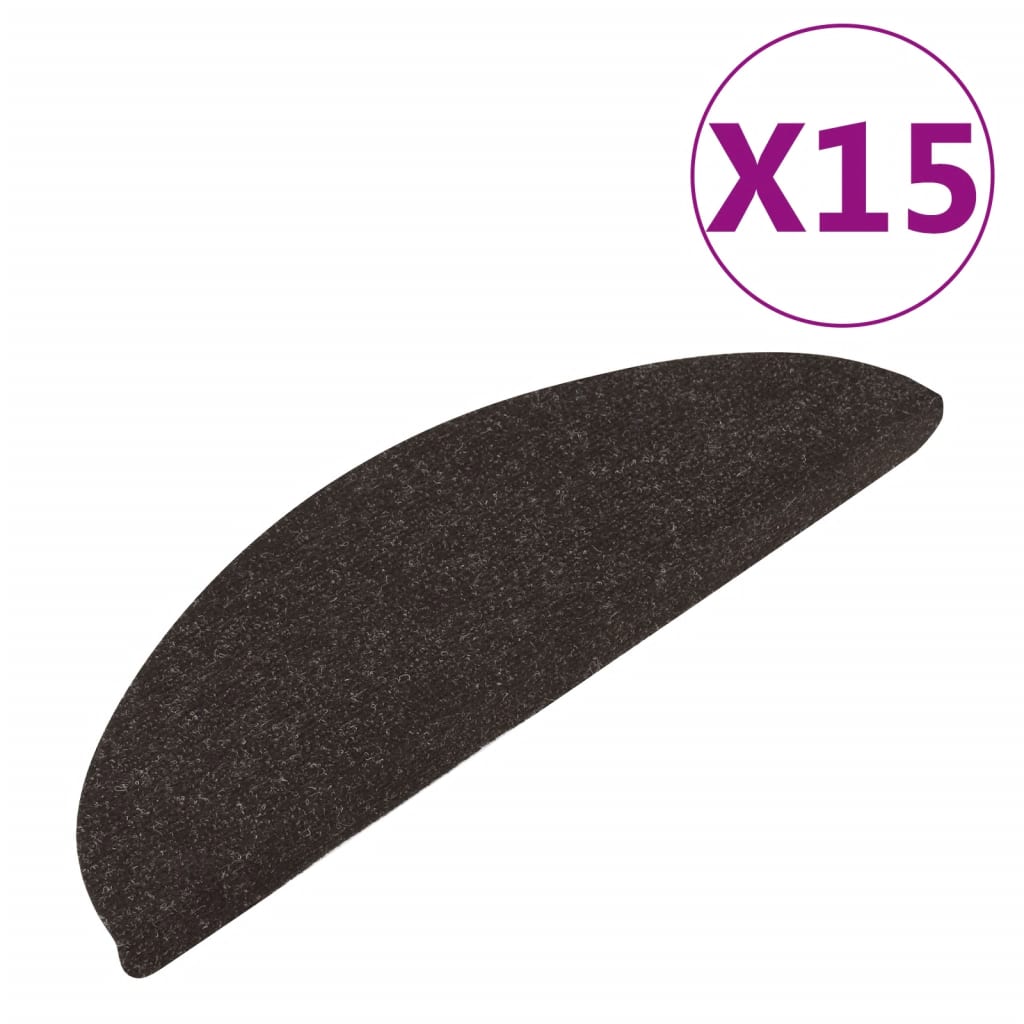 vidaXL Tapis d'escalier autocollants 15 pcs 56x17x3 cm Noir