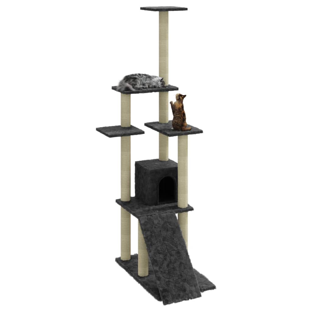 vidaXL Arbre à chat avec griffoirs en sisal Gris foncé 155 cm