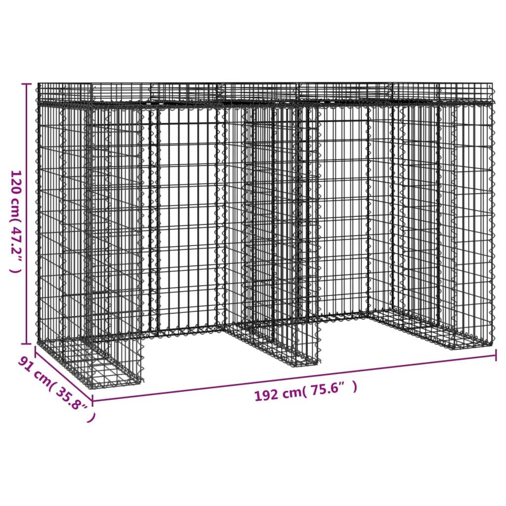 vidaXL Mur de gabion pour poubelle 192x91x120 cm fer galvanisé