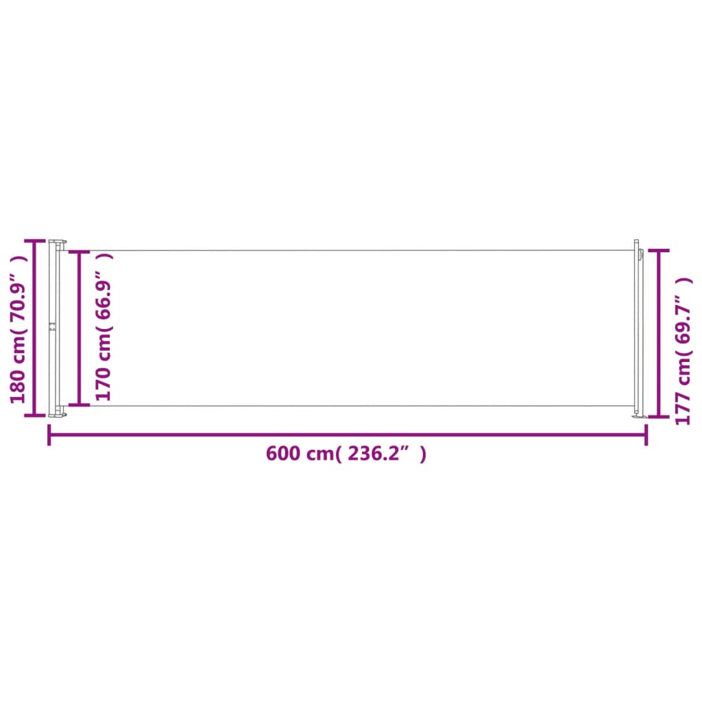 vidaXL Auvent latéral rétractable de patio 180x600 cm Noir