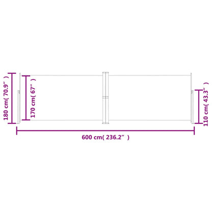 vidaXL Auvent latéral rétractable Crème 180x600 cm