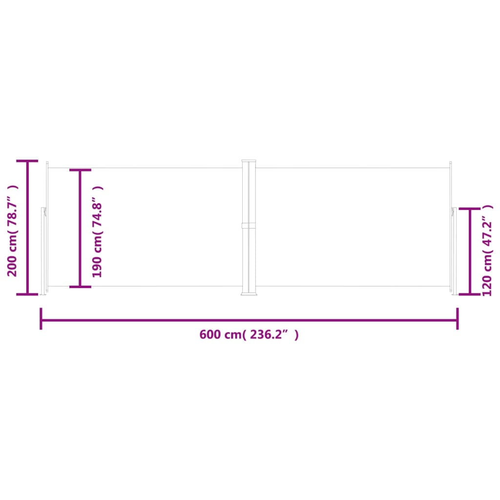 vidaXL Auvent latéral rétractable Noir 200x600 cm