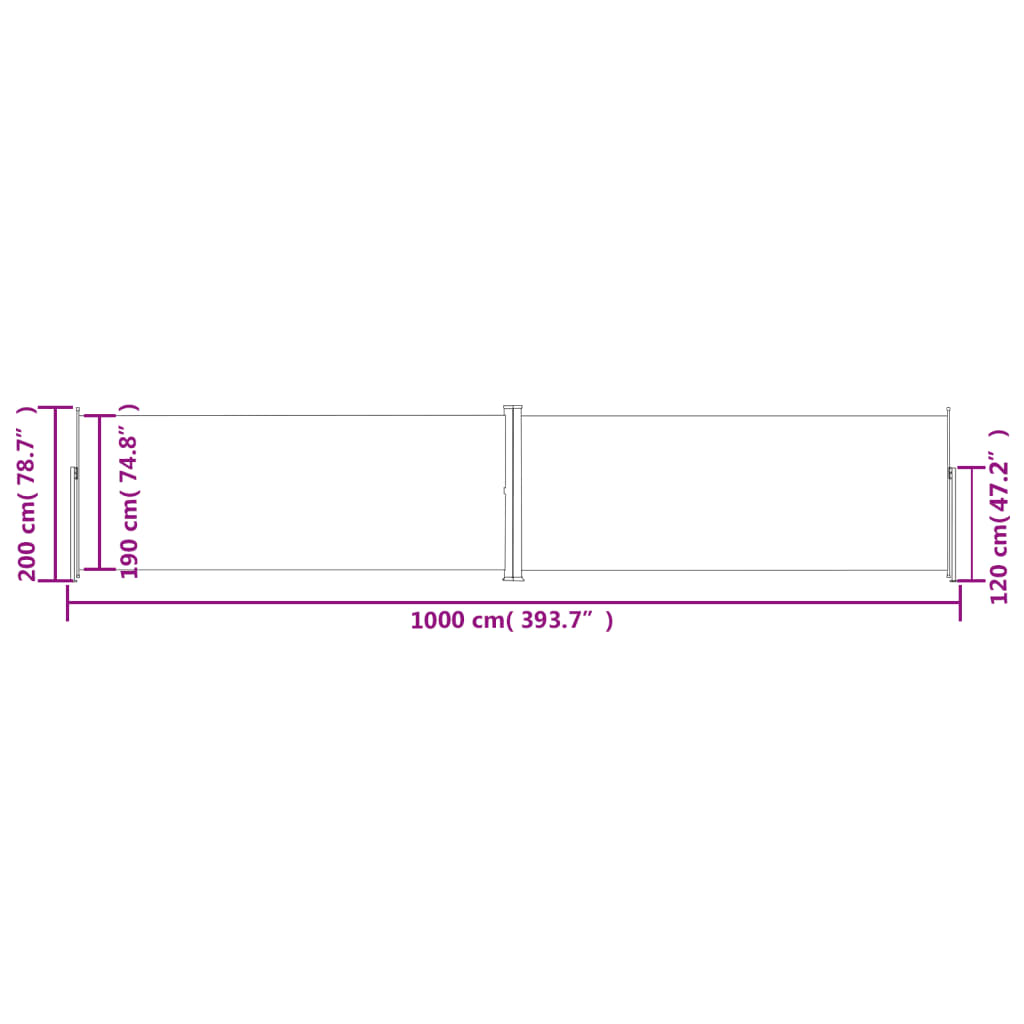 vidaXL Auvent latéral rétractable Noir 200x1000 cm