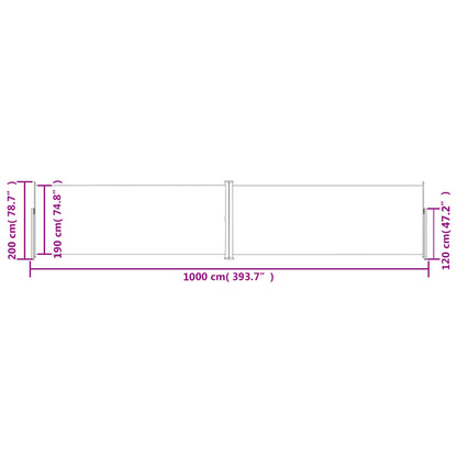 vidaXL Auvent latéral rétractable Noir 200x1000 cm
