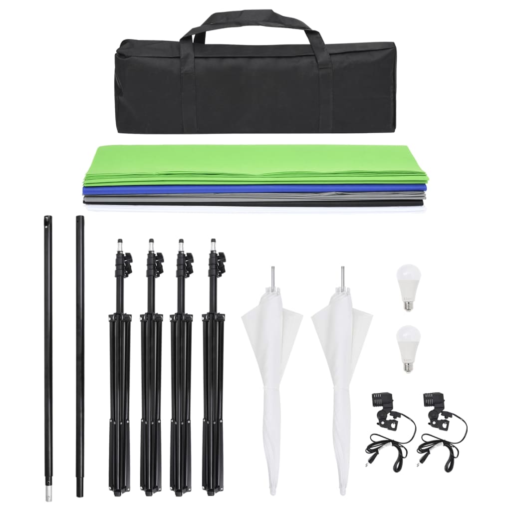 vidaXL Kit d'éclairage de studio avec toiles de fond et parapluies