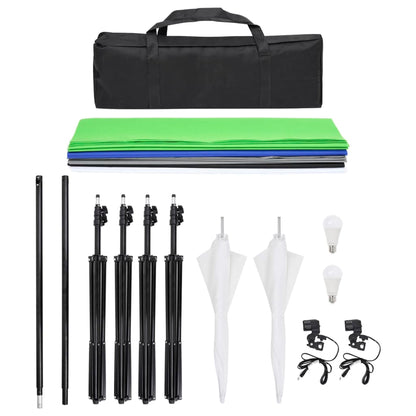 vidaXL Kit d'éclairage de studio avec toiles de fond et parapluies