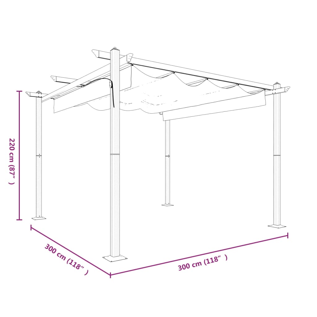 vidaXL Tonnelle de jardin avec toit rétractable 3x3 m Taupe