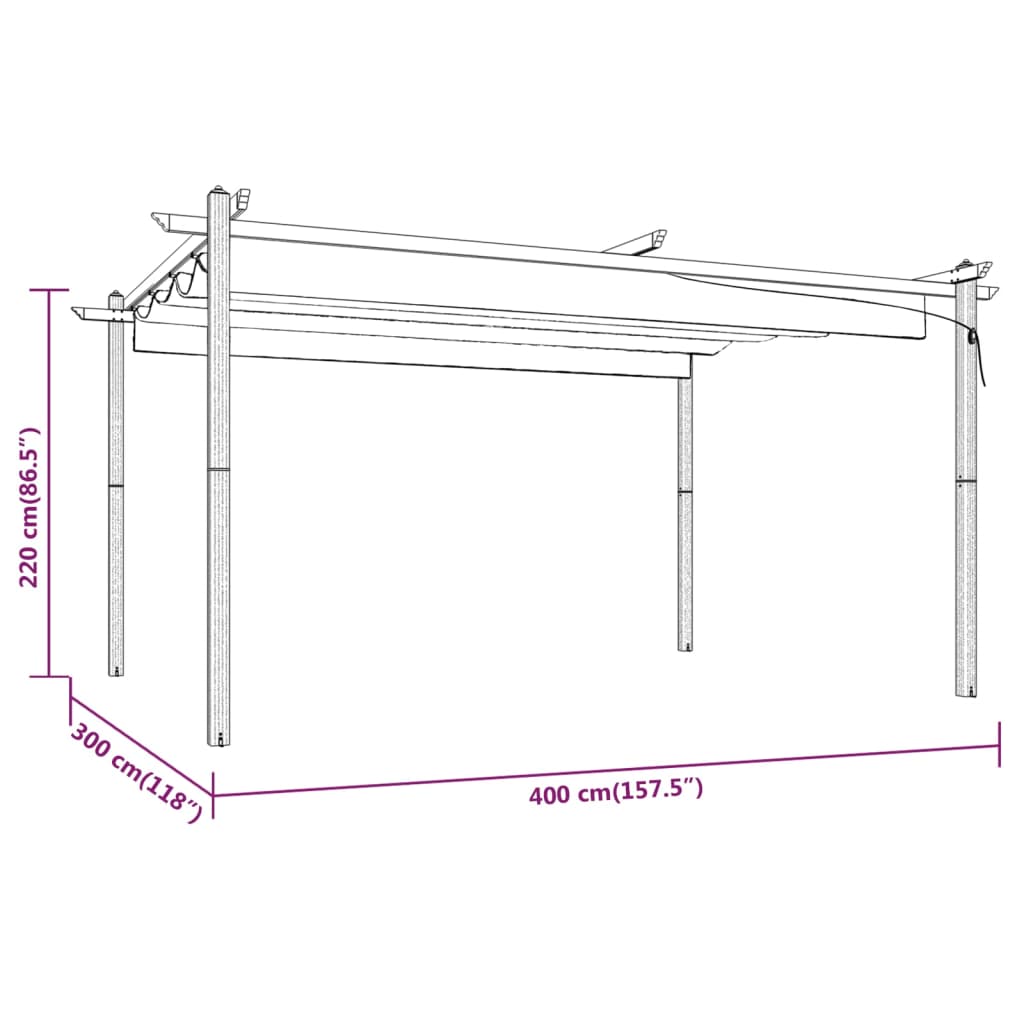 vidaXL Tonnelle de jardin avec toit rétractable 4x3 m Crème
